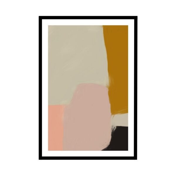 Soft pink, beige, and mustard abstract poster, contemporary wall art.