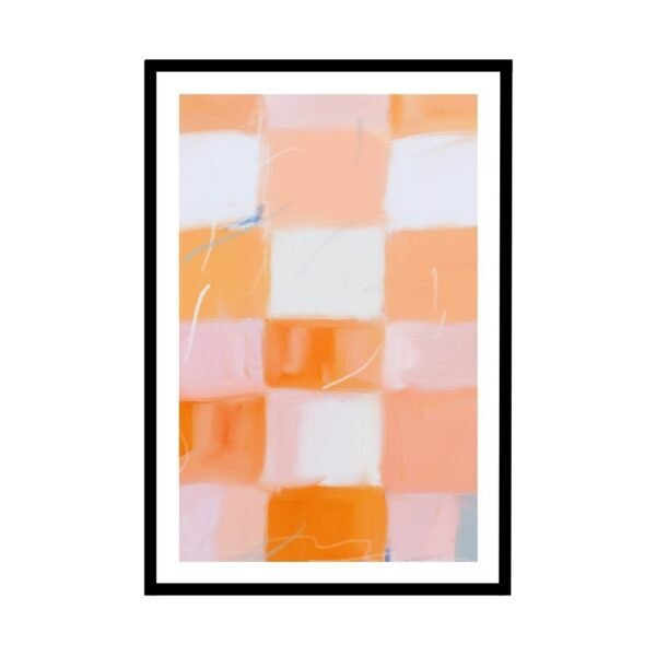 Abstract orange and pink squares, vibrant wall art for creative spaces.