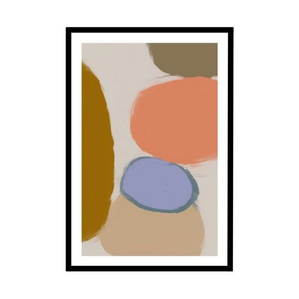 Soft neutral abstract shapes poster, calming design for contemporary spaces.