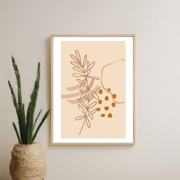 Elegant floral line art wall poster hanging on a neutral-colored wall for minimalist interior decor