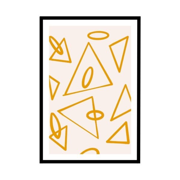 geometric shapes Art print featuring a pattern of triangles and ovals in yellow on a light background.