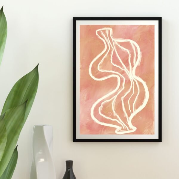 Fluid line drawing of a nude figure on a pastel pink canvas, contemporary art piece.