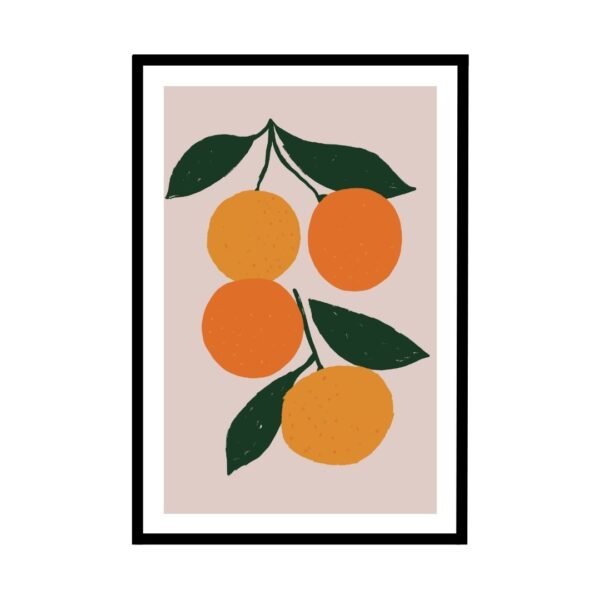 Minimalistic orange fruit design with a soft pink background.