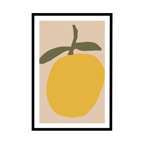 Simple yet bold yellow fruit design with green leaves framed wall art.