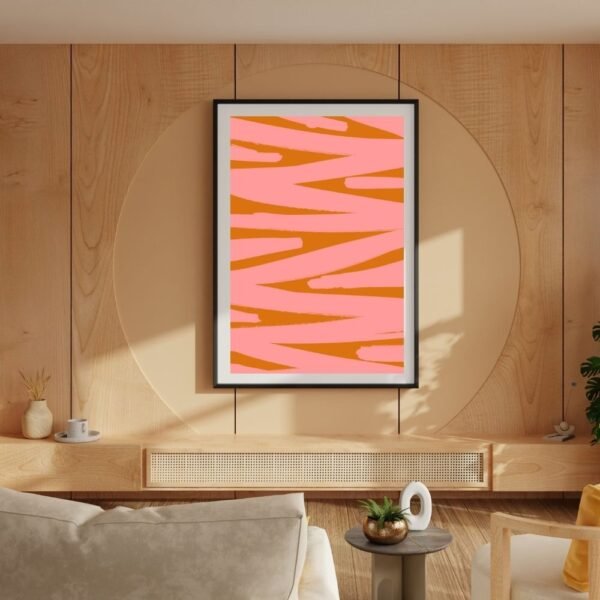 framed prints featuring Bold brushstroke stripes in pink and orange, perfect for modern interiors.