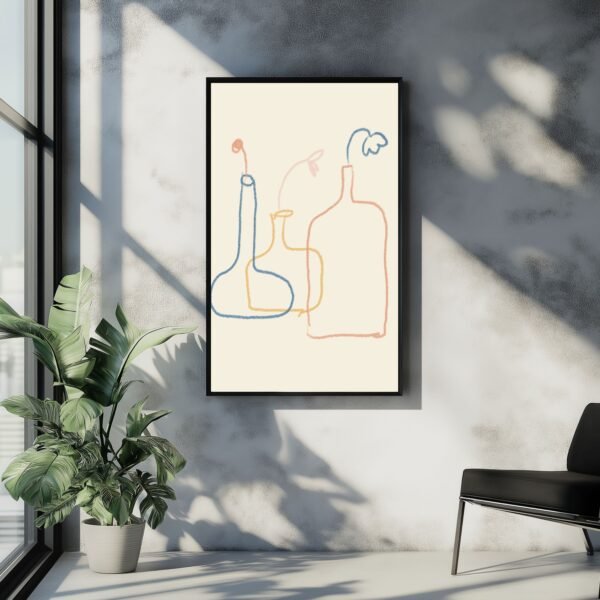 "Modern minimalist bottle design art poster for wall decor"