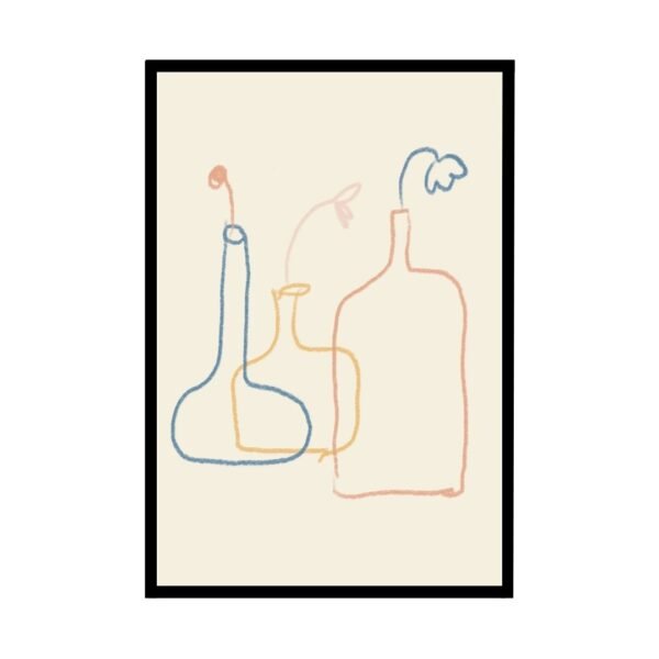 "Abstract bottles line art poster in pastel colors"