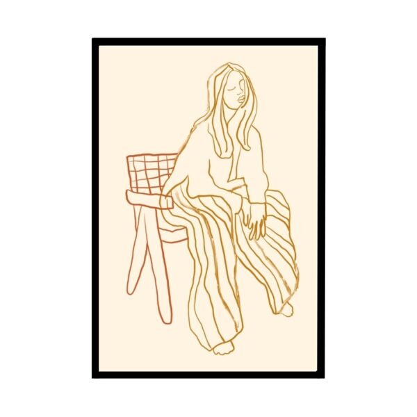 Abstract line art woman sitting with terracotta tones