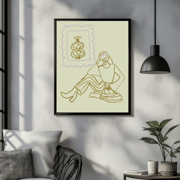 Woman with abstract art poster in contemporary style