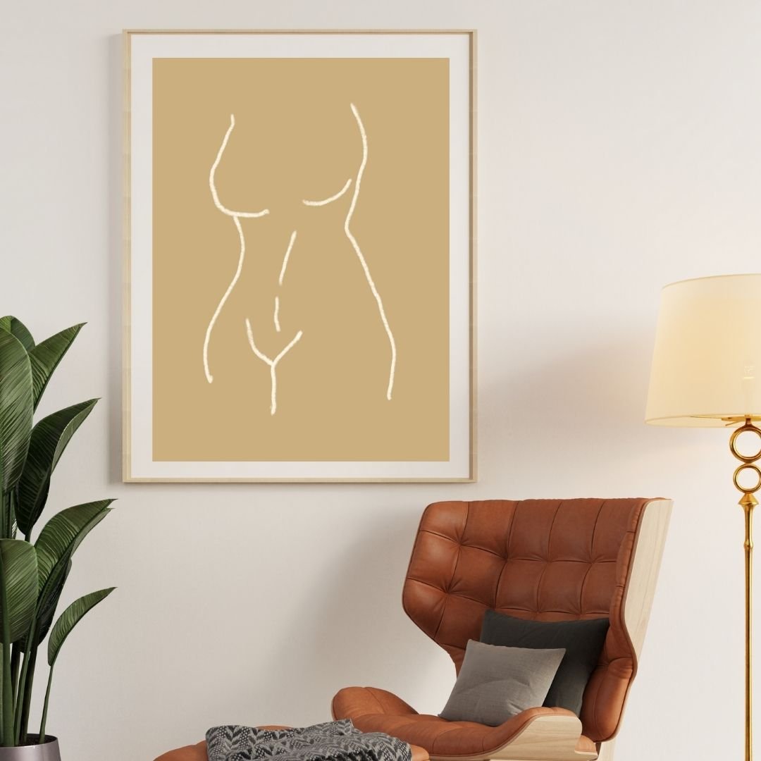 elegant abstract nude art print showcasing graceful body lines in neutral colors.