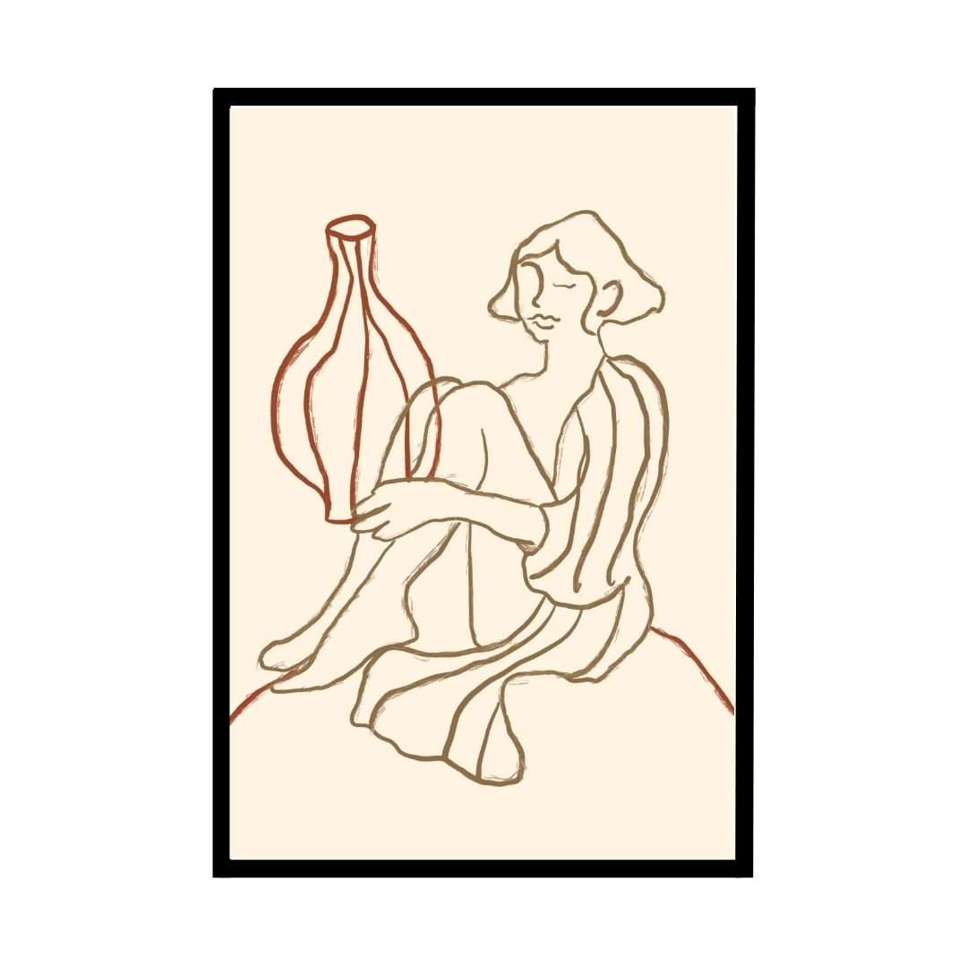 framed line art woman with vase design poster