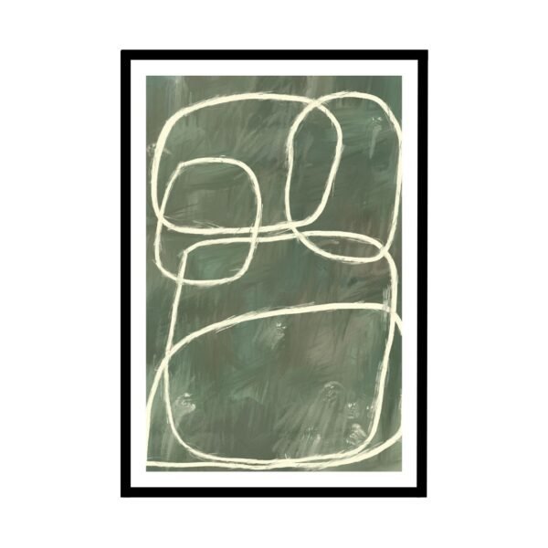 abstract shapes and lines art poster in beige and green