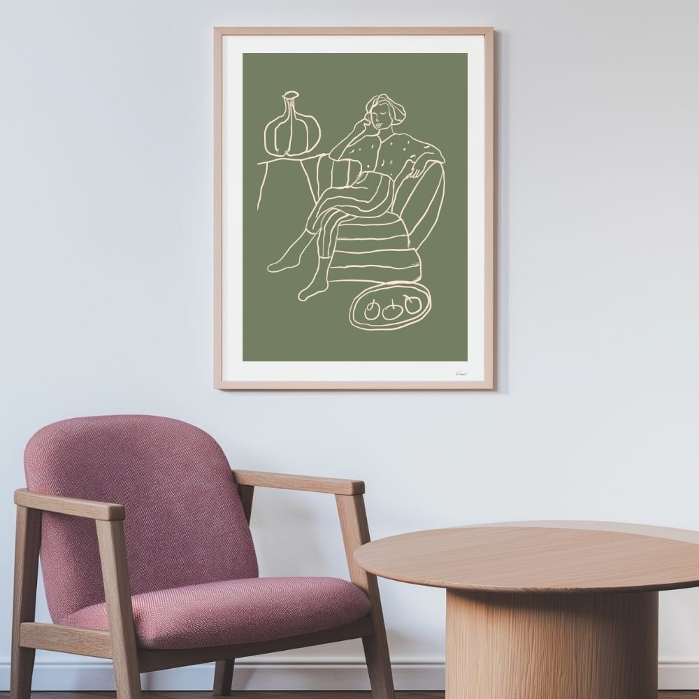 Minimalist line art figure in soft green for modern interiors