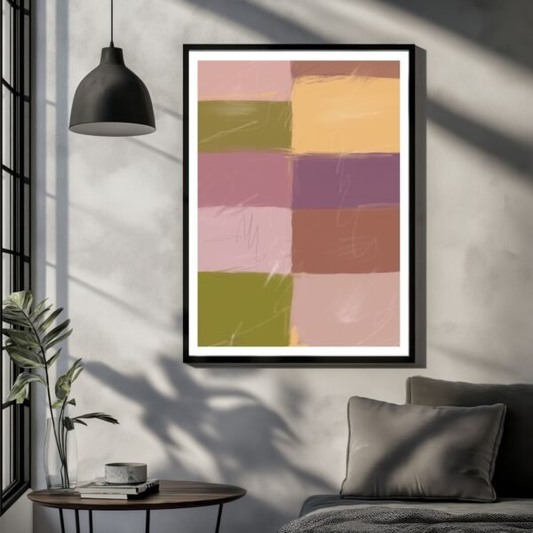 Bright and lively abstract wall art with colourful squares, a cheerful choice for enhancing home decor.