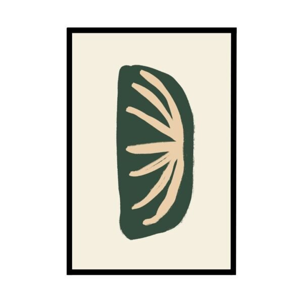 Abstract green shape with beige lines, offering a minimalist aesthetic for contemporary decor.