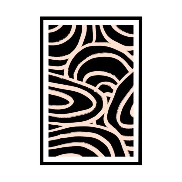 Modern black and peach wavy lines abstract poster.
