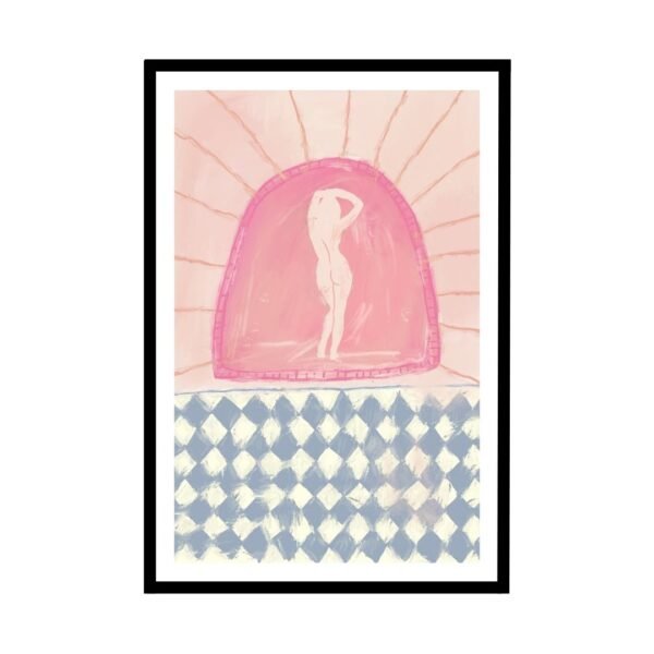 Modern abstract woman design framed by geometric shapes.