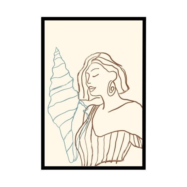 Peaceful woman and seashell art for serene spaces line art