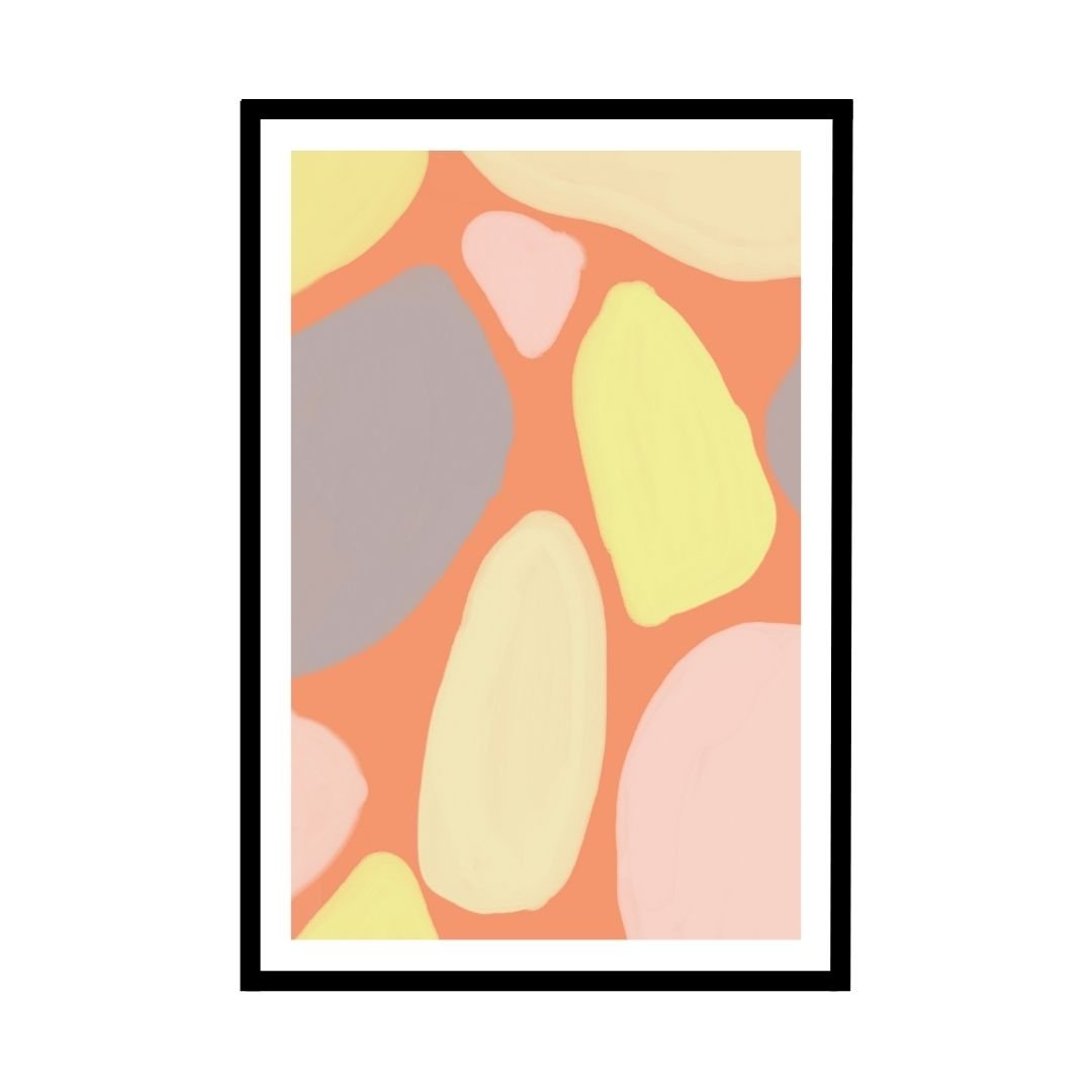 Abstract geometric shapes in pastel tones, contemporary wall art print.