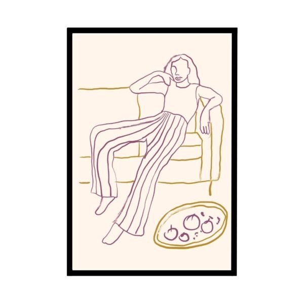 Simple line drawing of a girl in a relaxed pose on a sofa poster print