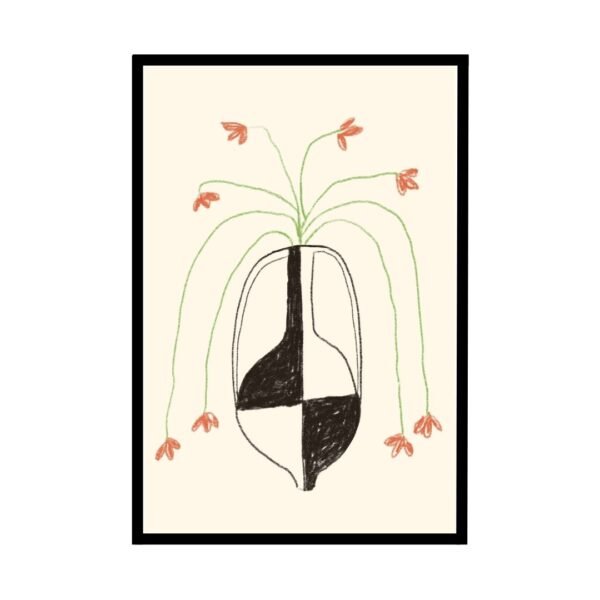 Minimalist poster black and white vase artwork with flowers.