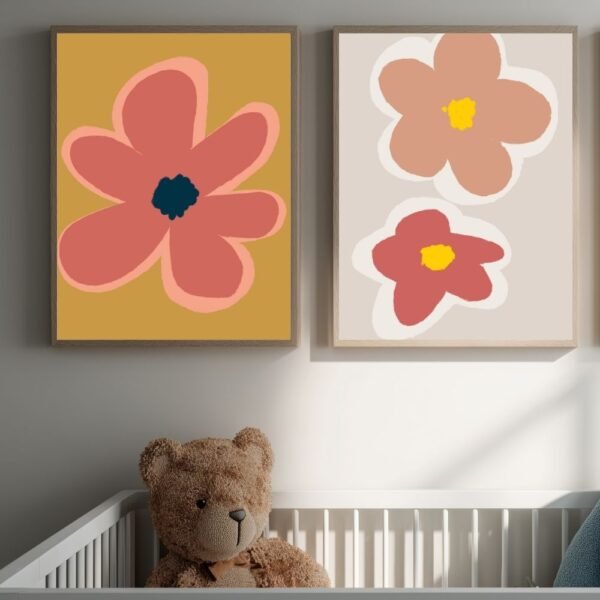 Abstract flower art print with bold floral design in vibrant colors.