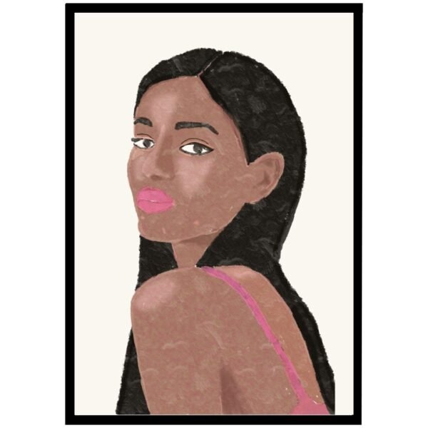 Minimalist abstract portrait of a woman with soft pastel pink tones.