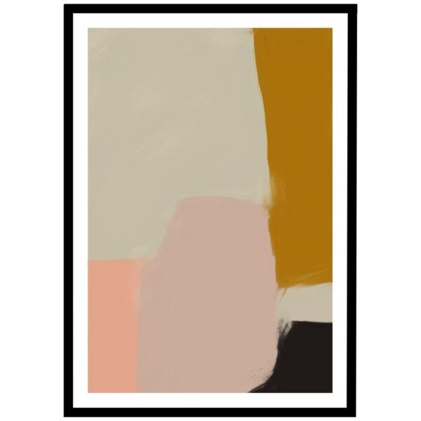Soft pink, beige, and mustard abstract poster, contemporary wall art.