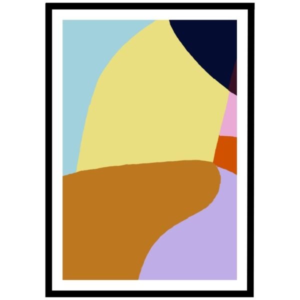Bold and soft coloured shapes in abstract design, vibrant poster for rooms.