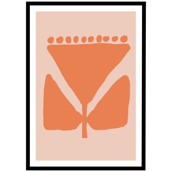 Orange flower abstract design with dots, bold wall art for contemporary spaces.