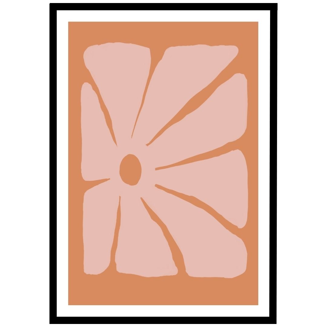 Contemporary pink flower poster, soothing wall art for bedroom or living room.