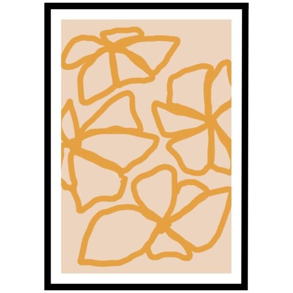 Orange flowers abstract design, contemporary poster for home decor.