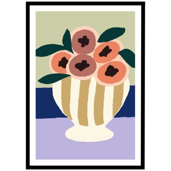 Elegant peach flower arrangement in vase, minimalist poster for modern interiors.