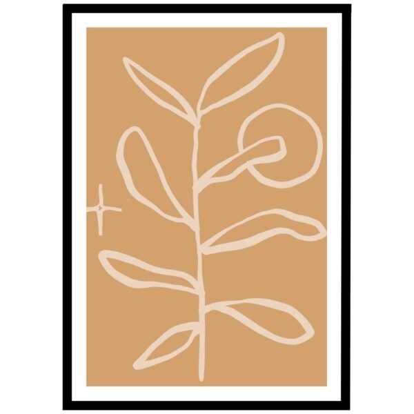 Neutral toned abstract leaf design, chic and modern poster for decor.