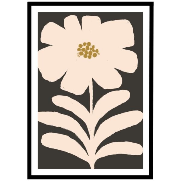 Black and pink floral wall art, contemporary flower design for decor