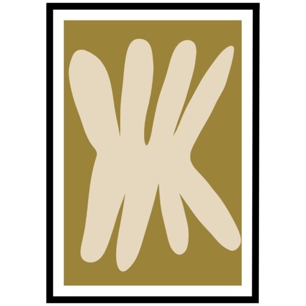 Soft and calming beige shapes art print on olive green, ideal for neutral spaces.