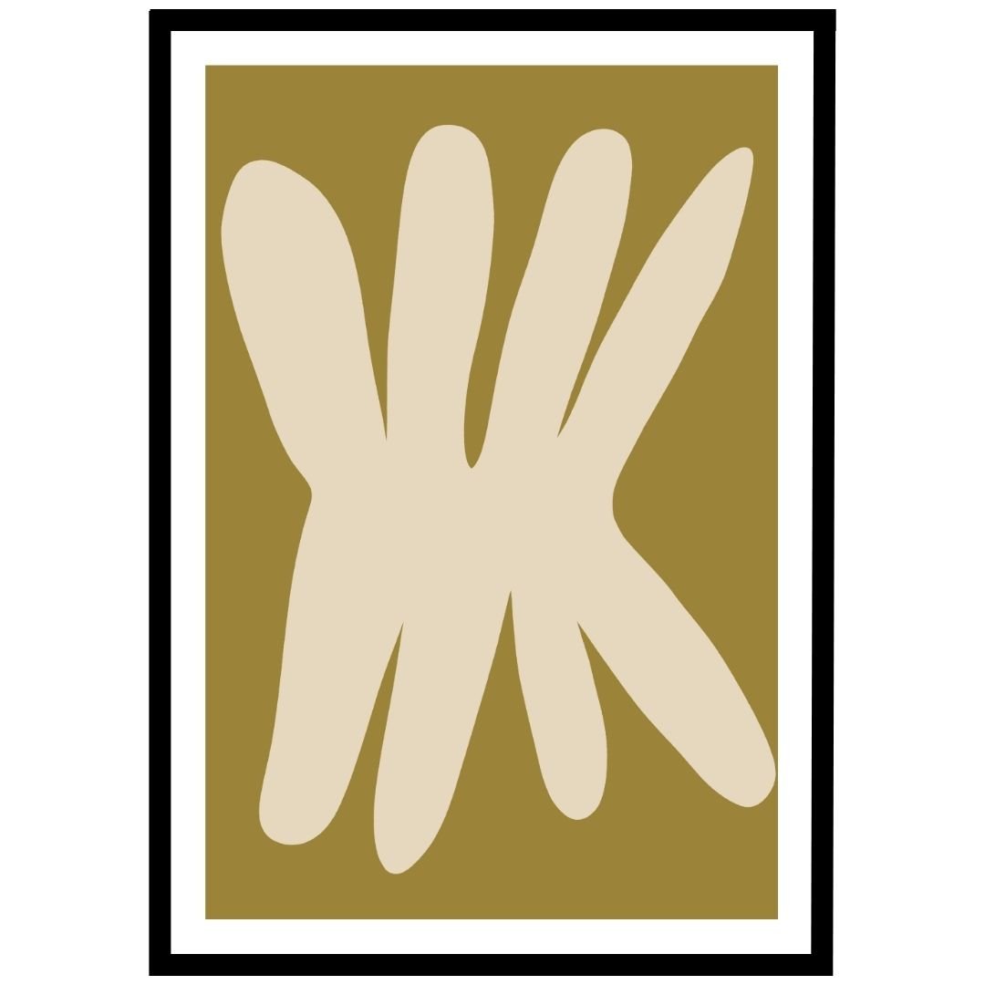 Soft and calming beige shapes art print on olive green, ideal for neutral spaces.