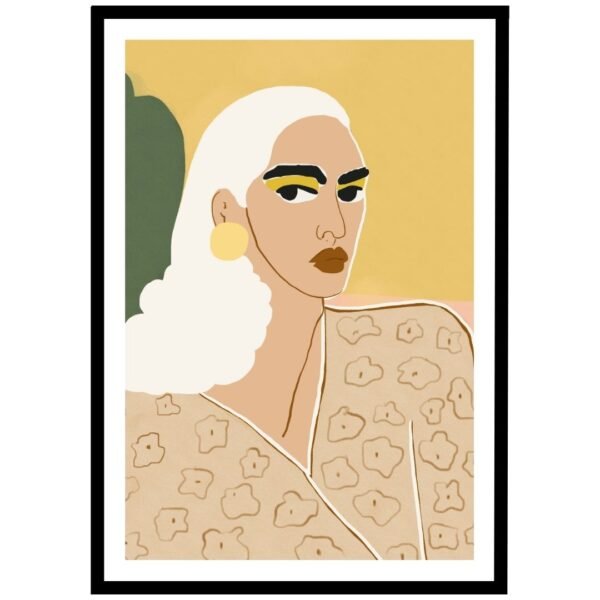 Bold, minimalist woman portrait in earthy tones, perfect for contemporary decor