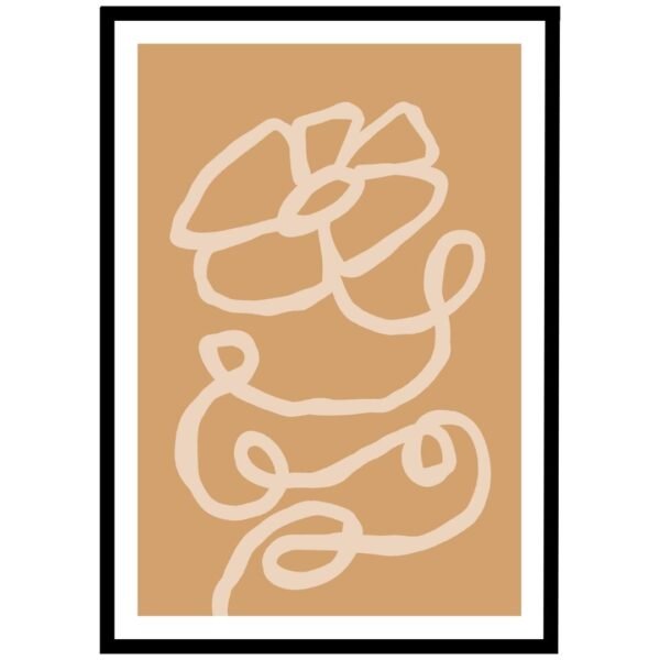 Minimalist continuous line drawing of a flower on a warm beige background.