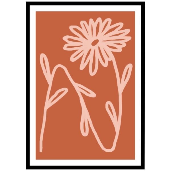 Terracotta background with delicate floral line drawing, perfect for modern decor.