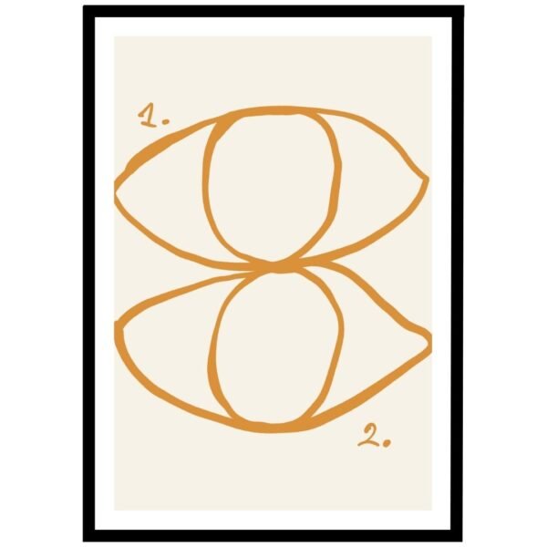 Minimalist drawing of two eyes in orange line art