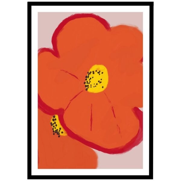 Colourful flower design wall art in red, yellow, and pink tones.