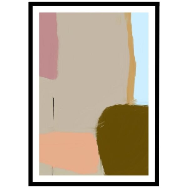 Abstract soft pastel shapes wall art in pink, peach, and mustard.