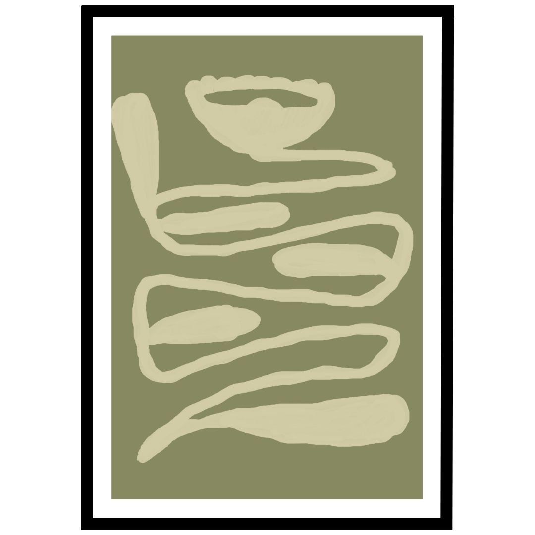 Organic line art design on a soft green background.