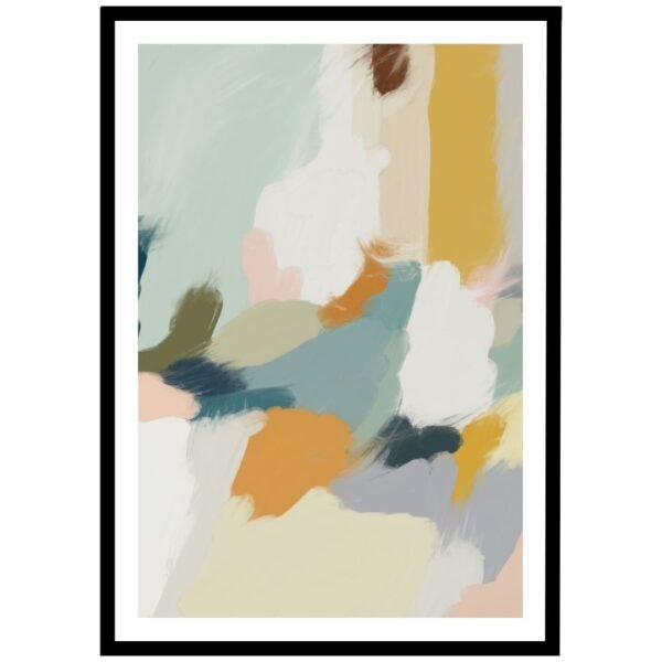 soft blue and yellow abstract brushstroke design for contemporary decor framed in black