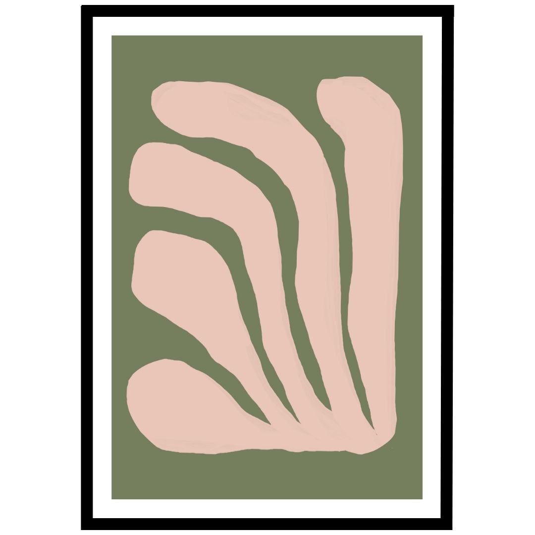 Organic minimalist wall art with soft pink and olive green colours.
