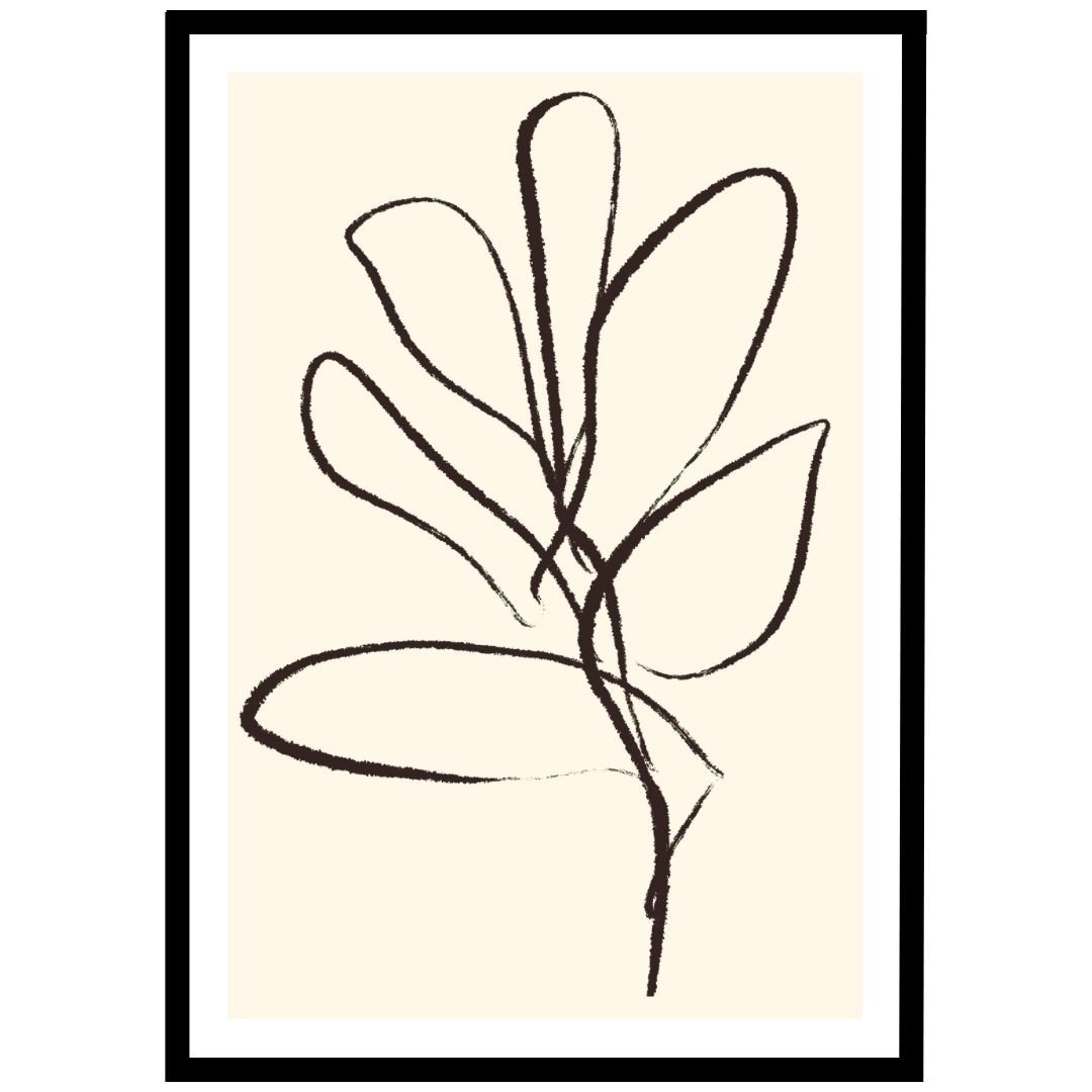Simple line drawing of a leaf stem in minimalist art style