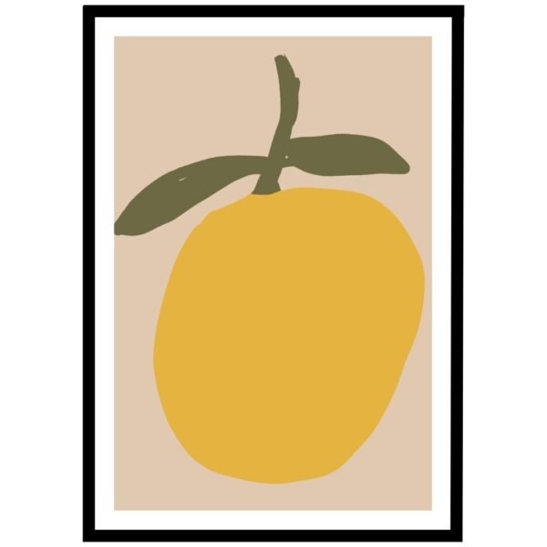Simple yet bold yellow fruit design with green leaves framed wall art.