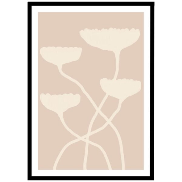 Soft illustration of four flowers with gentle intertwined stems