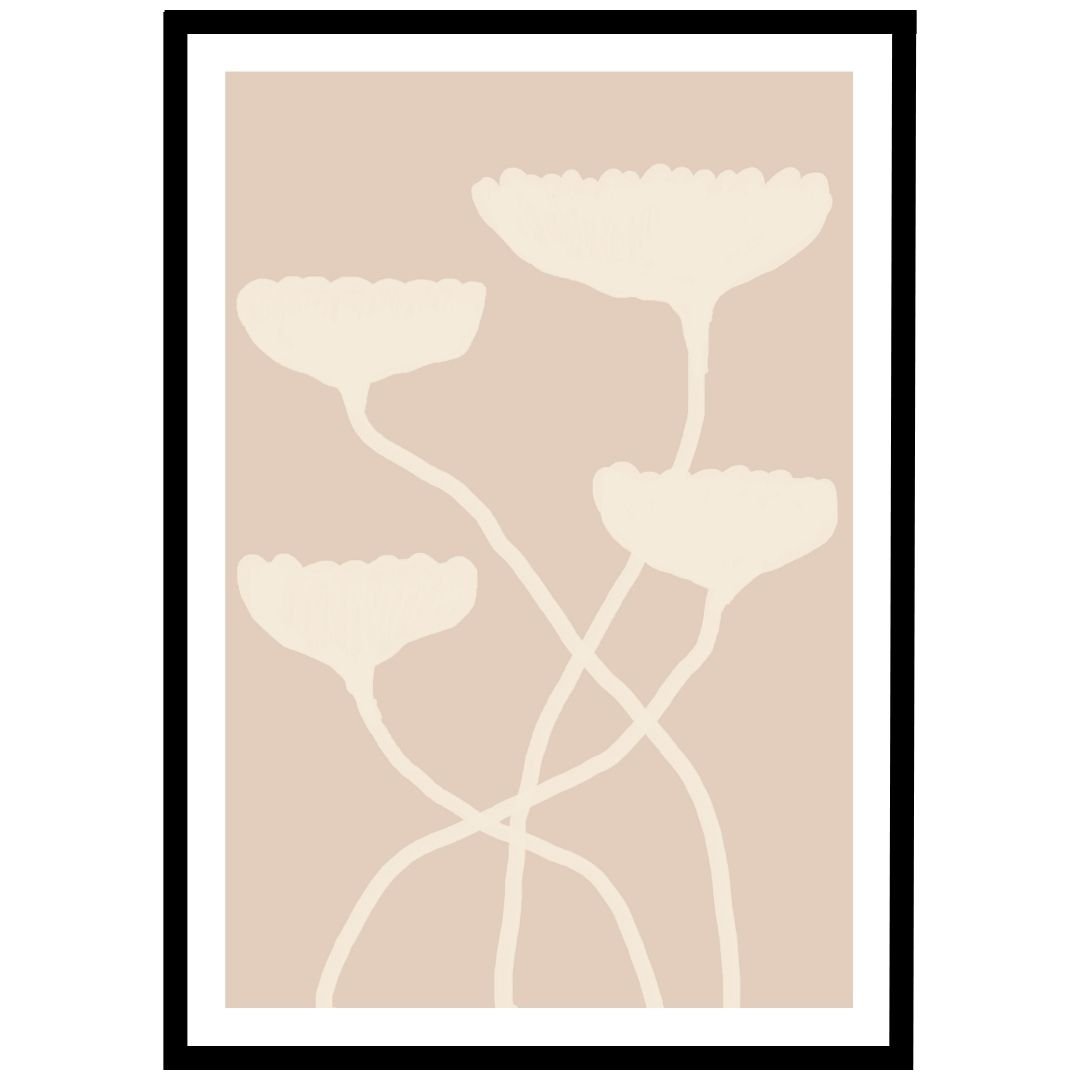Soft illustration of four flowers with gentle intertwined stems